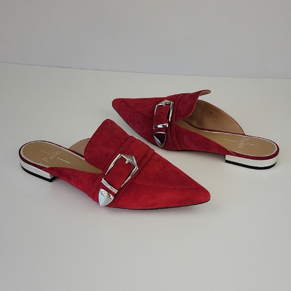 Paolo Ace Buckle Pointed Toe Mule Skimmers Red Size 7.5 - Picture 1 of 15